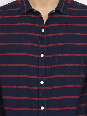 navy blue striped casual shirt - 17837981 - Standard Image - 5