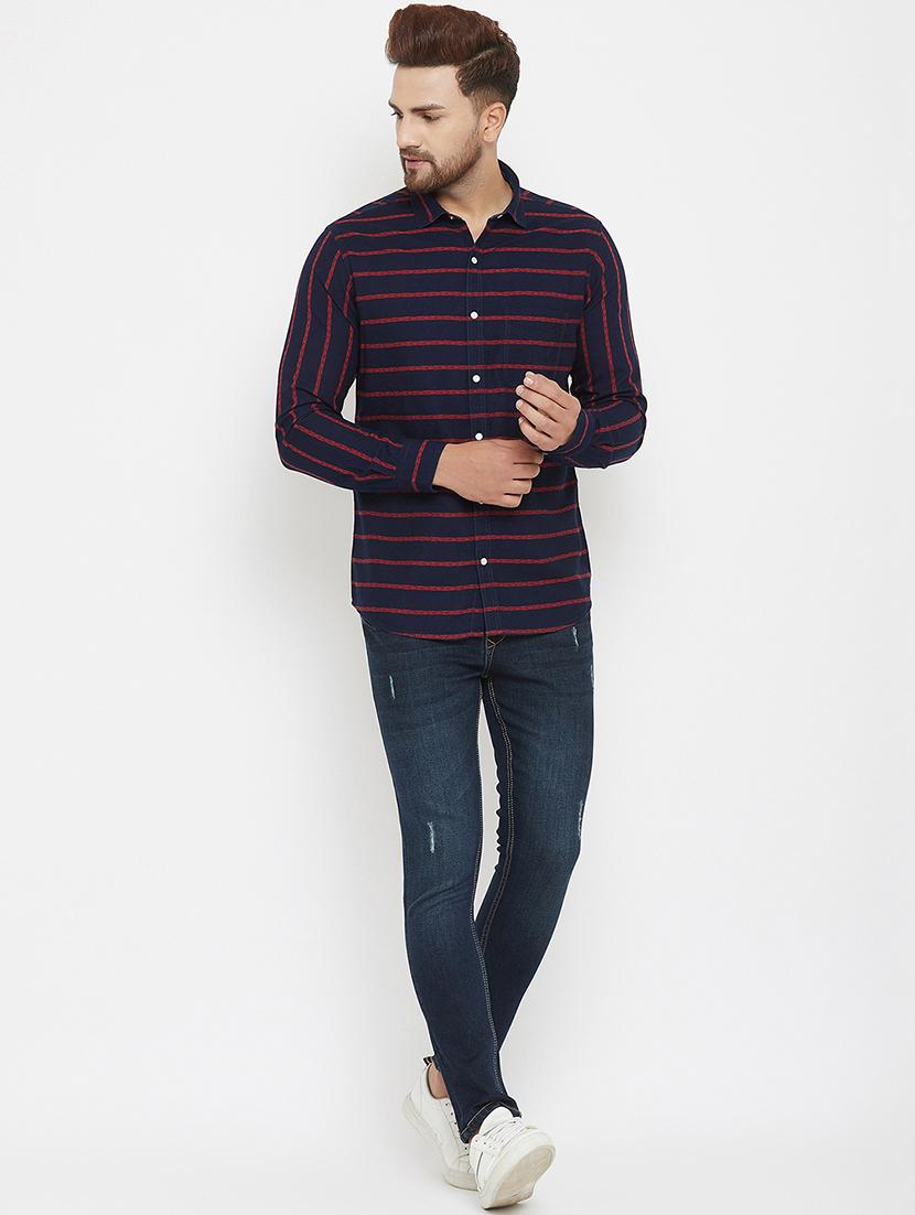 navy blue striped casual shirt - 17837981 - Zoom Image - 4