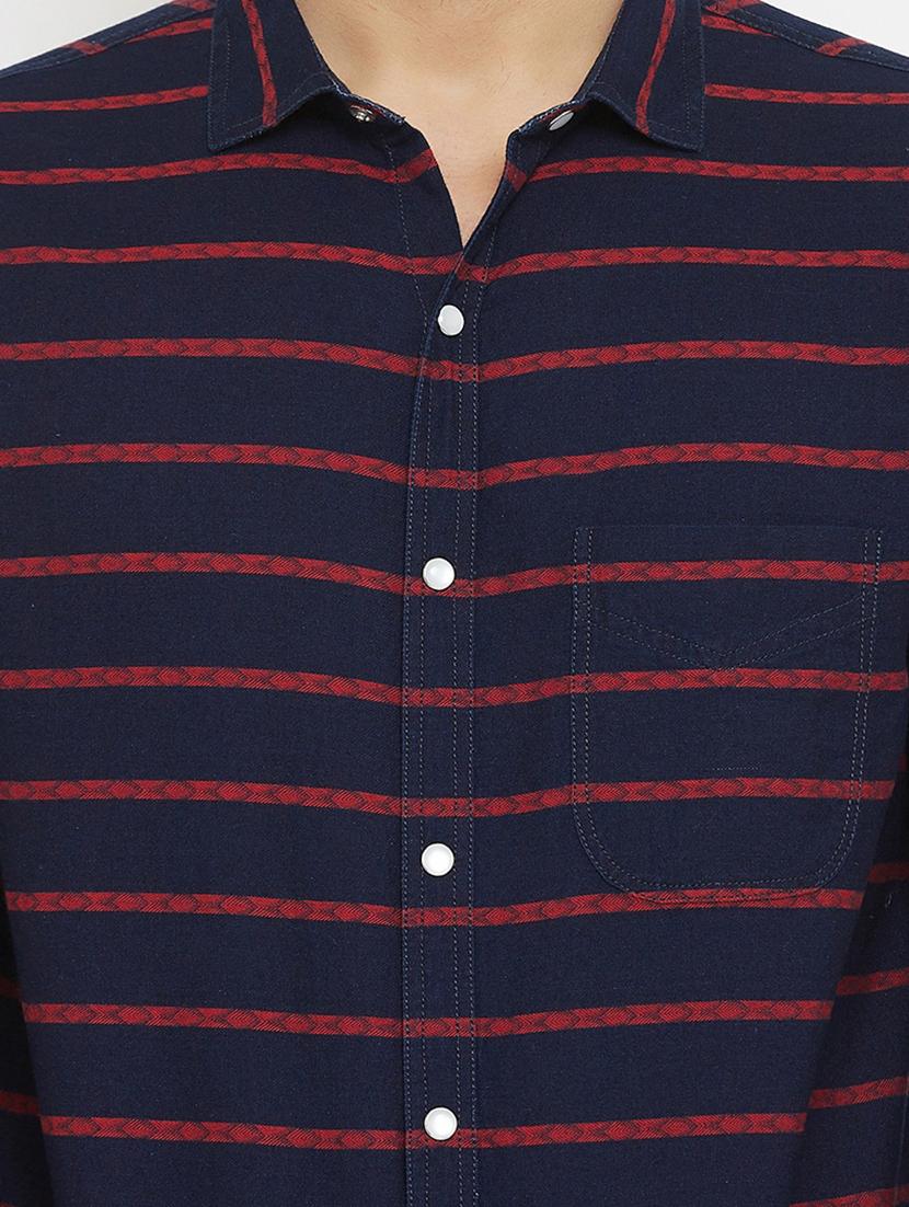 navy blue striped casual shirt - 17837981 - Zoom Image - 5