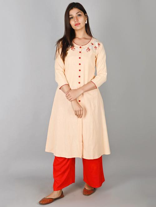 peach solid a-line kurta - 17838034 - Standard Image - 1