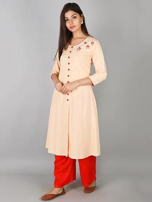 peach solid a-line kurta - 17838034 - Standard Image - 2