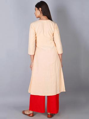 peach solid a-line kurta - 17838034 - Standard Image - 3