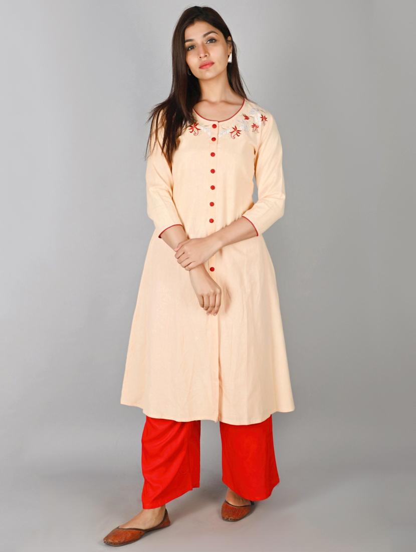 peach solid a-line kurta - 17838034 - Zoom Image - 1