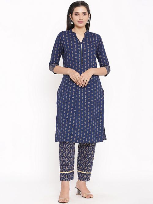 foil print straight kurta palazzo set - 17838042 - Standard Image - 1