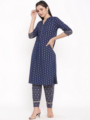 foil print straight kurta palazzo set - 17838042 - Standard Image - 2