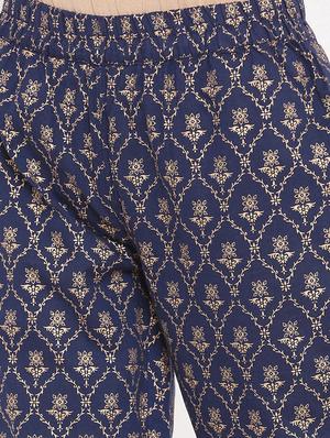 foil print straight kurta palazzo set - 17838042 - Standard Image - 4