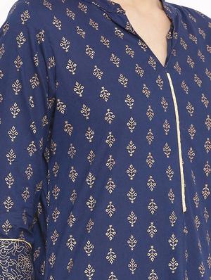 foil print straight kurta palazzo set - 17838042 - Standard Image - 5