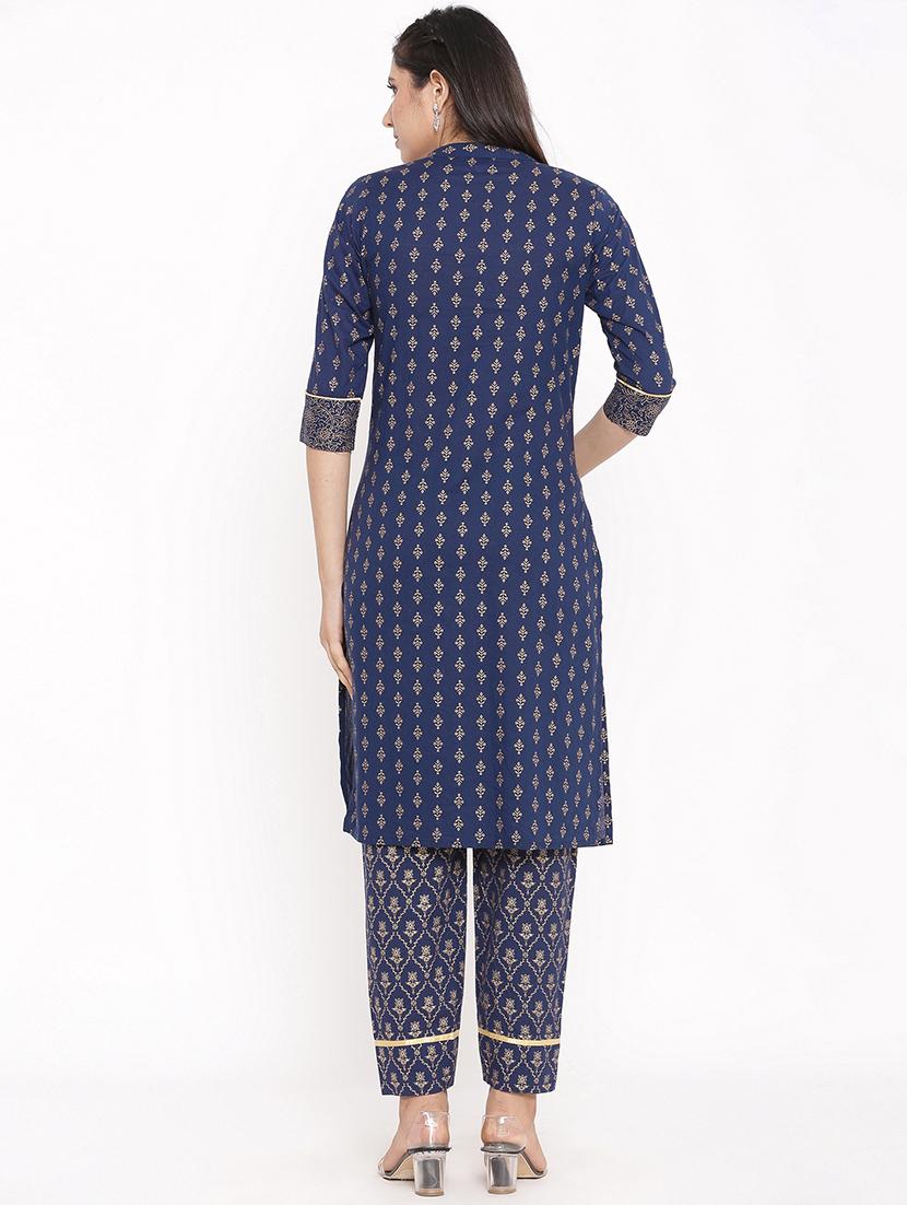 foil print straight kurta palazzo set - 17838042 - Zoom Image - 3