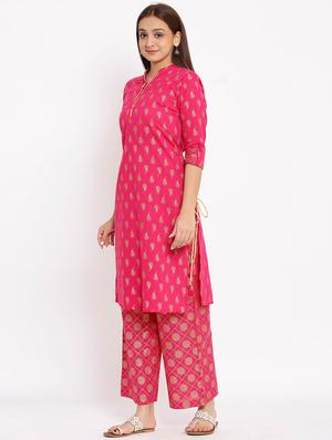 foil print straight kurta palazzo set - 17838046 - Standard Image - 2