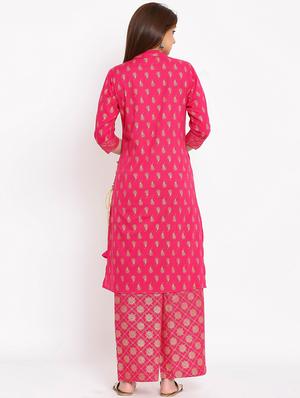 foil print straight kurta palazzo set - 17838046 - Standard Image - 3