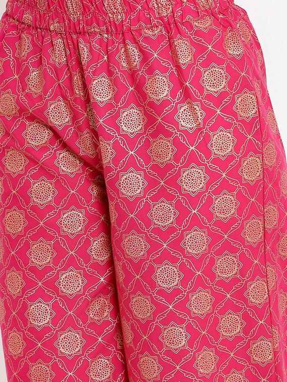 foil print straight kurta palazzo set - 17838046 - Zoom Image - 5