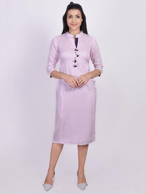 solid a-line ethnic dress - 17838095 - Standard Image - 1