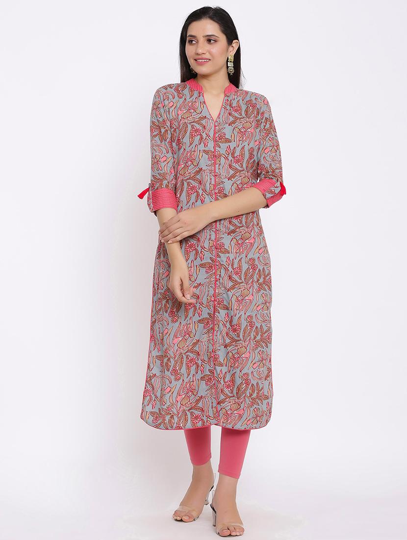 floral straight kurta - 17838110 - Zoom Image - 1