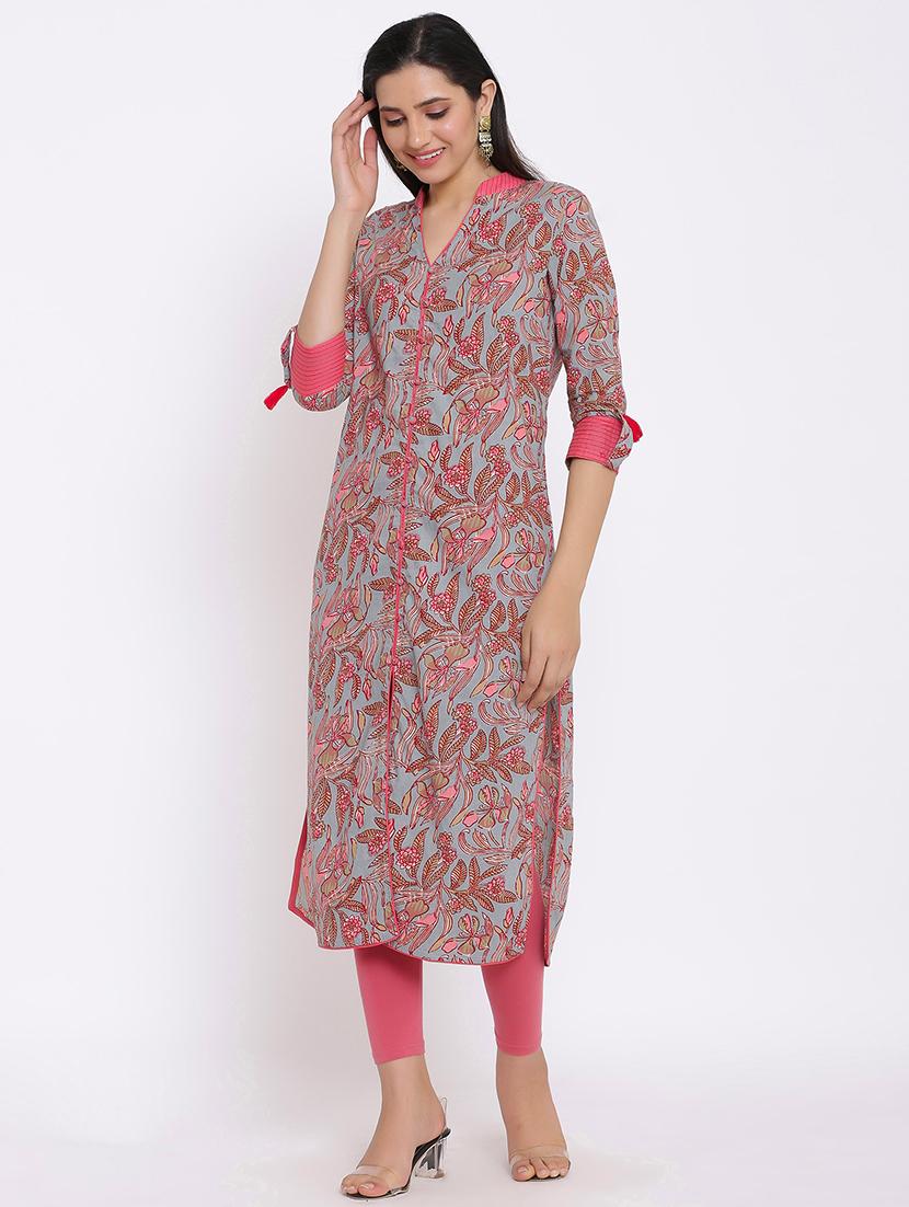 floral straight kurta - 17838110 - Zoom Image - 2