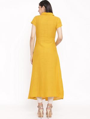 mustard solid a-line kurta - 17838115 - Standard Image - 3