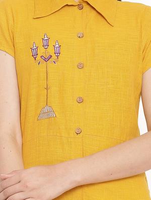 mustard solid a-line kurta - 17838115 - Standard Image - 4