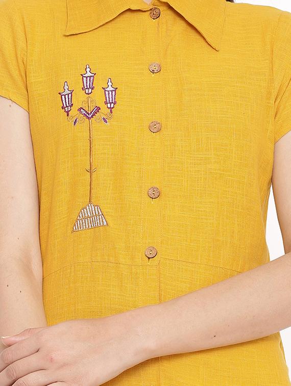 mustard solid a-line kurta - 17838115 - Zoom Image - 4