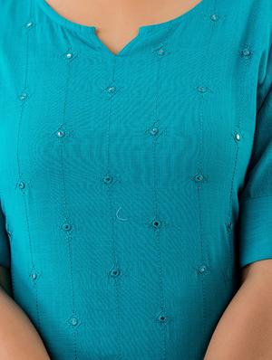 turquoise solid straight kurta - 17838127 - Standard Image - 4
