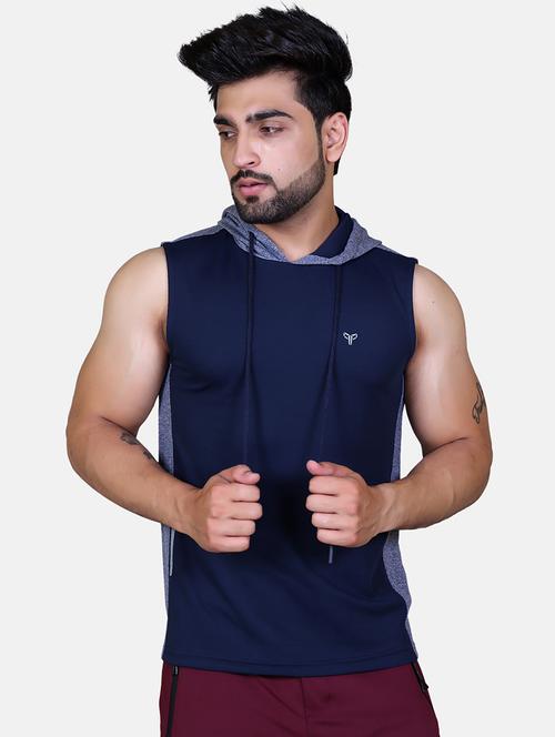 navy blue color block hooded t-shirt - 17838926 - Very Small Image - 1