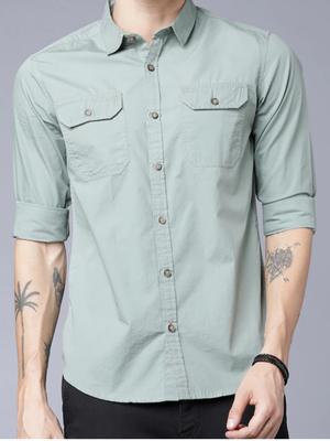 green cotton casual shirt - 17838960 - Standard Image - 2
