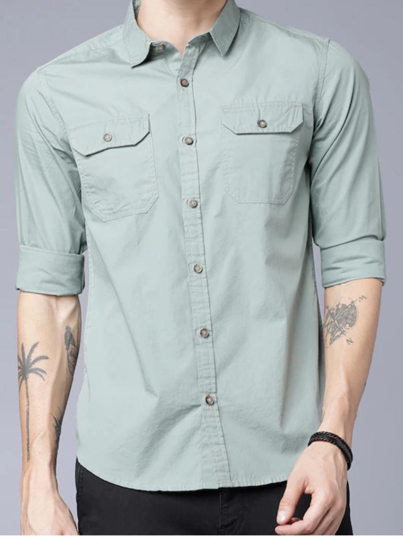 green cotton casual shirt - 17838960 - Zoom Image - 2
