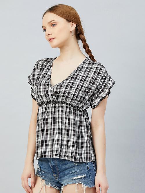 gather detail checkered peplum top - 17839158 - Standard Image - 1