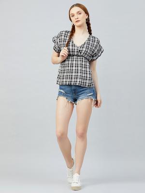 gather detail checkered peplum top - 17839158 - Standard Image - 4