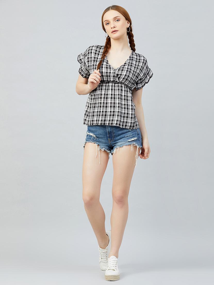 gather detail checkered peplum top - 17839158 - Zoom Image - 4
