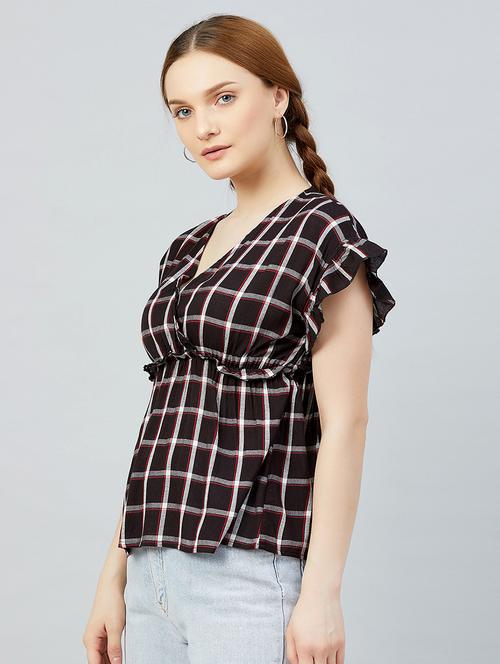 gather detail checkered peplum top - 17839160 - Standard Image - 1