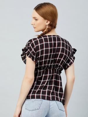 gather detail checkered peplum top - 17839160 - Standard Image - 2