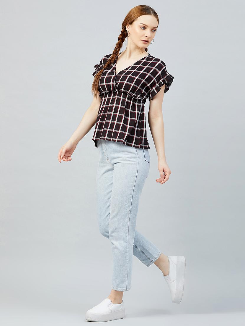 gather detail checkered peplum top - 17839160 - Zoom Image - 4