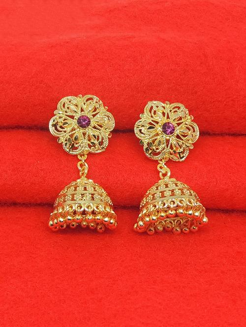 gold brass jhumka earring - 17839305 - Standard Image - 1