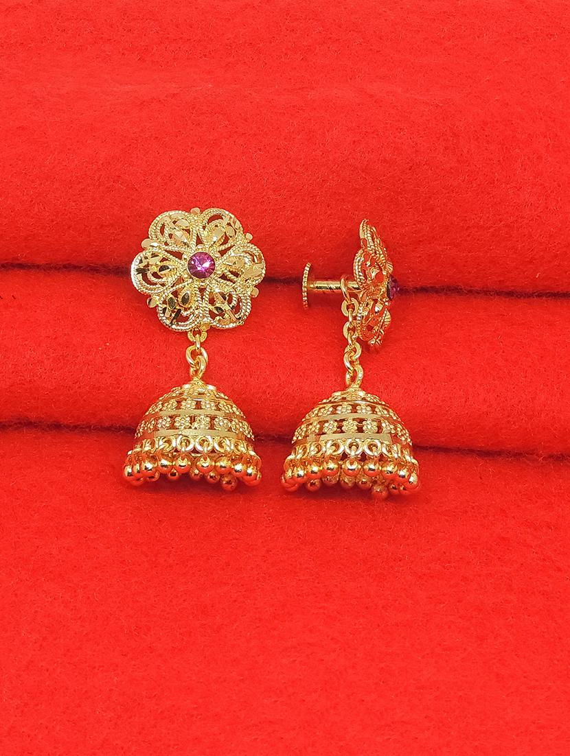 gold brass jhumka earring - 17839305 - Zoom Image - 2