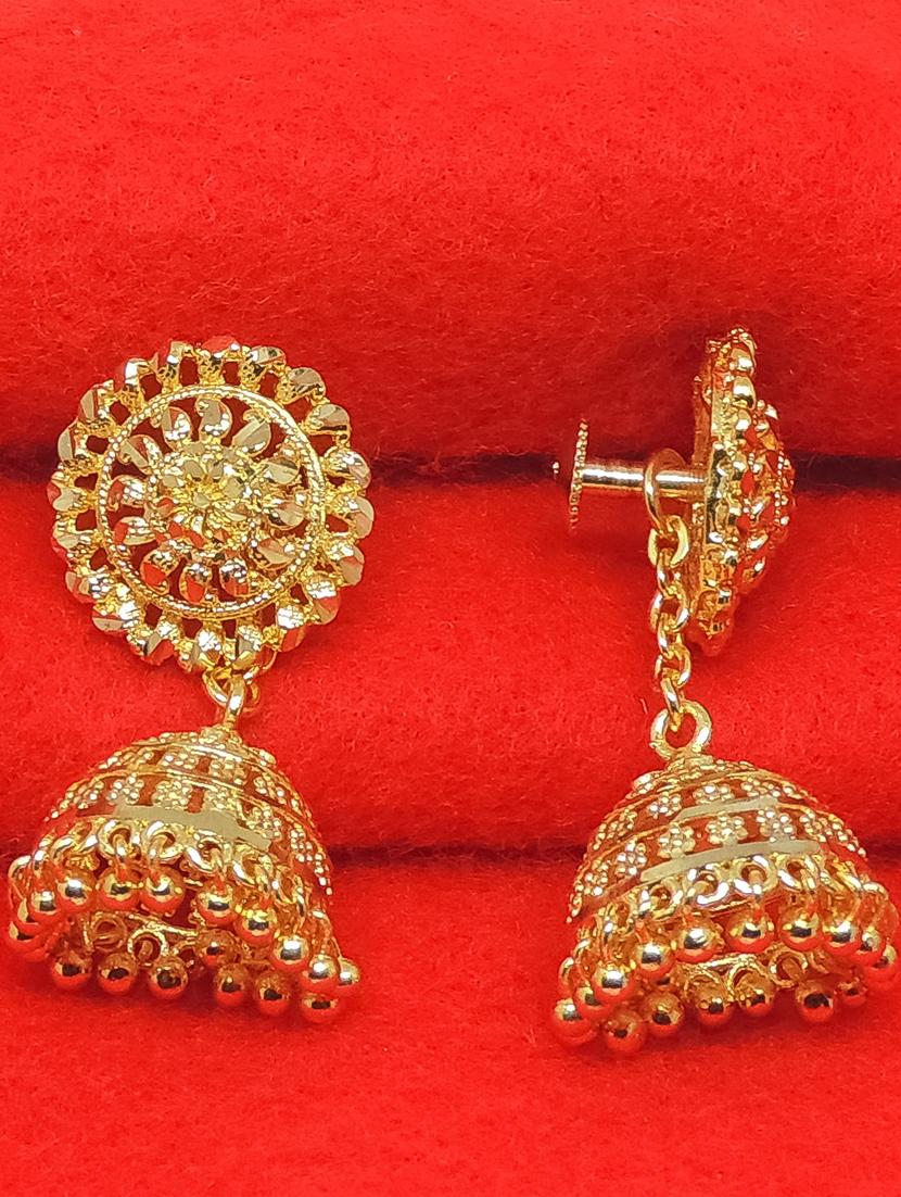 gold brass jhumka earring - 17839385 - Zoom Image - 2