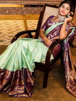 green & purple color soft banarasi - 17839522 - Standard Image - 2