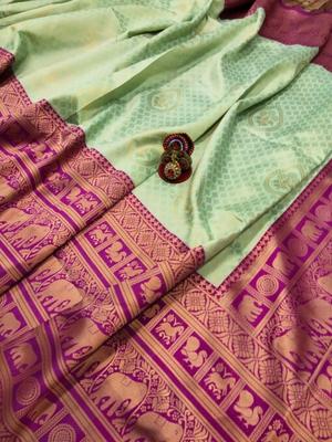 green & purple color soft banarasi - 17839522 - Standard Image - 6
