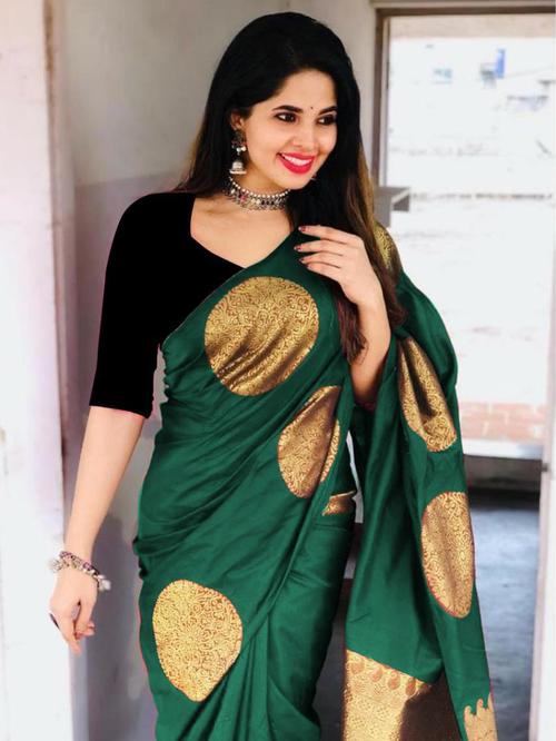 green color litchi silk saree for - 17839531 - Very Small Image - 1