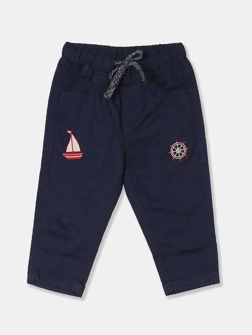 navy blue solid chinos trouser - 17840416 - Standard Image - 1