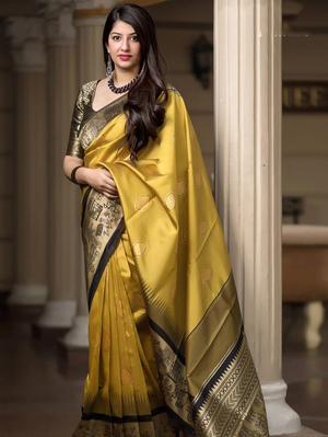 yellow & black color banarasi silk - 17840741 - Standard Image - 3