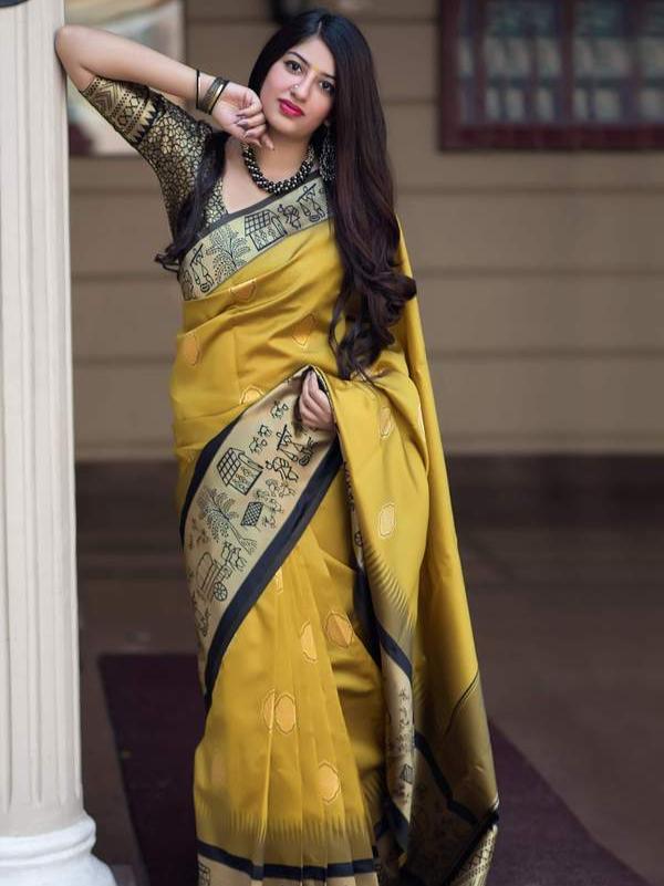 yellow & black color banarasi silk - 17840741 - Zoom Image - 1