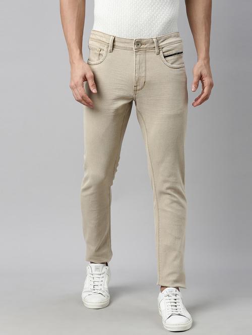 beige plain denim jeans - 17840921 - Standard Image - 1