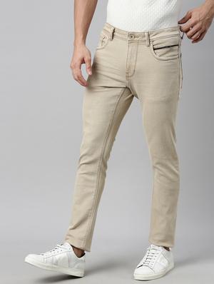 beige plain denim jeans - 17840921 - Standard Image - 2