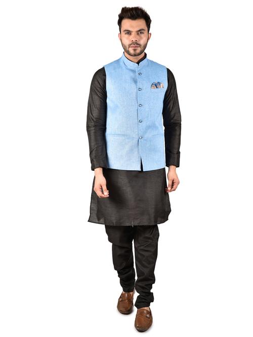 solid black kurta pajama set with - 17841108 - Standard Image - 1