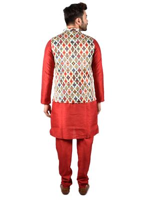 solid maroon kurta pajama set with - 17841111 - Standard Image - 2