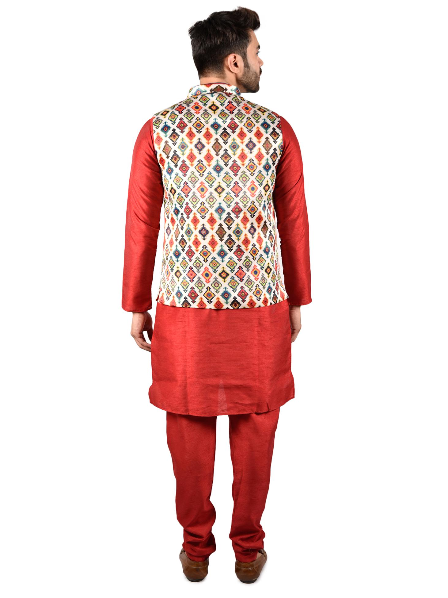 solid maroon kurta pajama set with - 17841111 - Zoom Image - 2