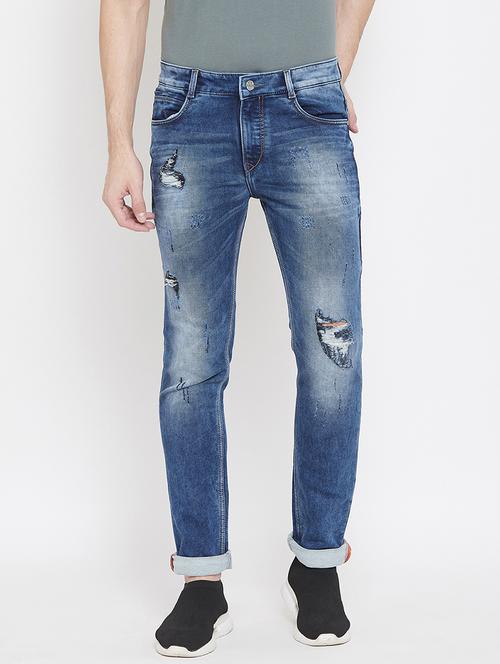 blue light washed distressed denim jeans - 17841534 - Standard Image - 1