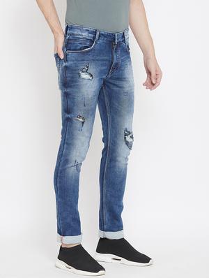 blue light washed distressed denim jeans - 17841534 - Standard Image - 3