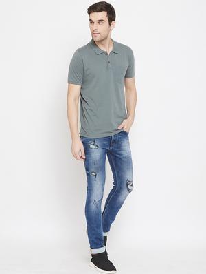 blue light washed distressed denim jeans - 17841534 - Standard Image - 5