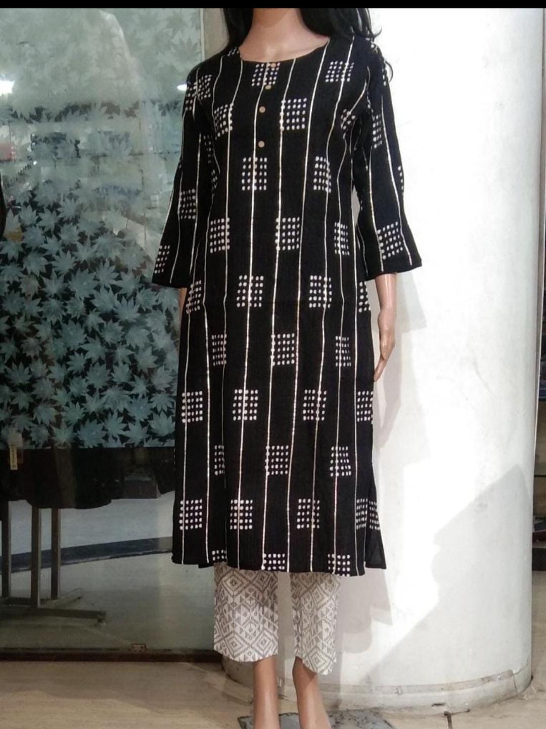cotton kurti set black color flower - 17842543 - Zoom Image - 1