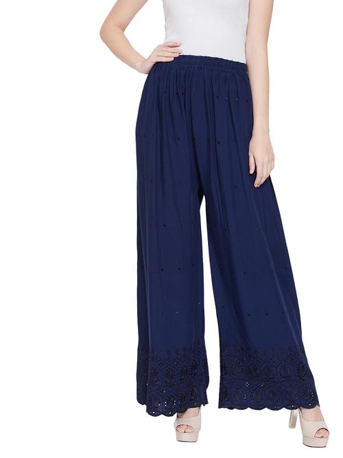 navyblue rayon palazzos - 17842701 - Standard Image - 1
